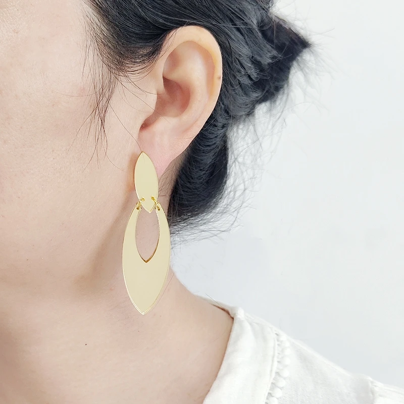 KUGUYS-pendientes de gota de agua acrílicos con espejo para mujer, joyería geométrica de Color dorado y plateado, accesorios de moda