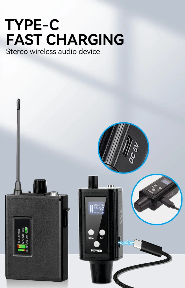 Paulkitson EM‑12R Drahtloses In-Ear-Monitoring-System 572,5‑587,5MHz OLED Stereo Mono Niedrige Latenz für Sänger DJ Studio Live-Show – Detail 8