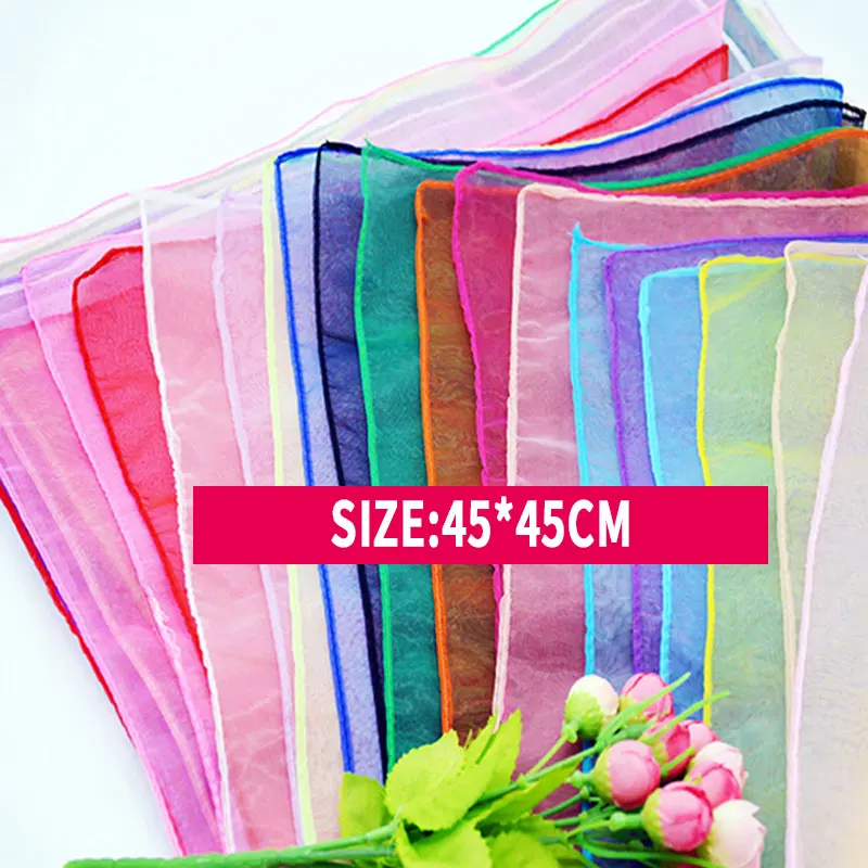 45*45cm Girls Dancing Small Silk Scarves Kids Performance Candy Color Square Scarf Red Yellow Green Scarves Chiffon Neckerchief