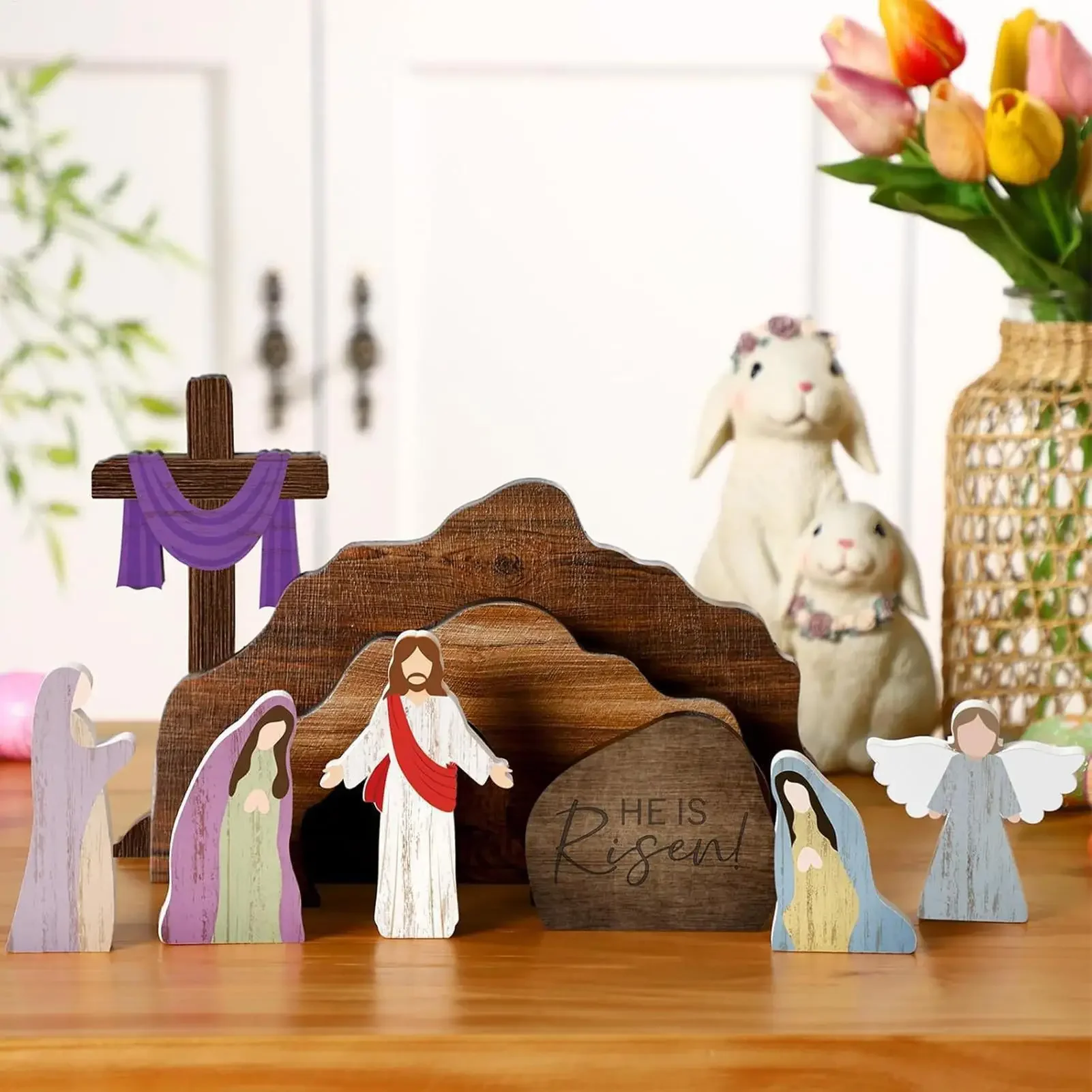 Wooden Nativity Set Rustic Religious Decor Nativity Sets & Figures for Yard Indoor Tabletop Home Church Family Night Easter
