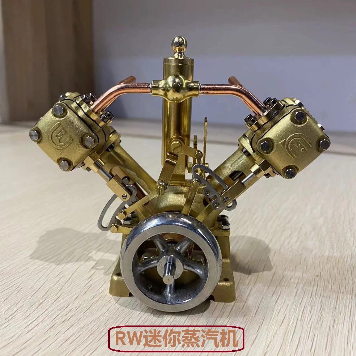 RW Engine, Mini Steam Engine Model, Ship and Train Machinery Double-cylinder Steam Engine, Home Ornament