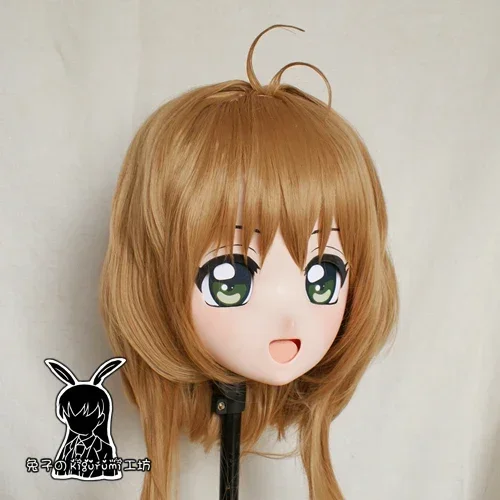 (Rabbit 87) Resin Cross dress Pretty Girl Head BID Doll Mask Japanese Anime Kigurumi Mask Cosplay with Wig