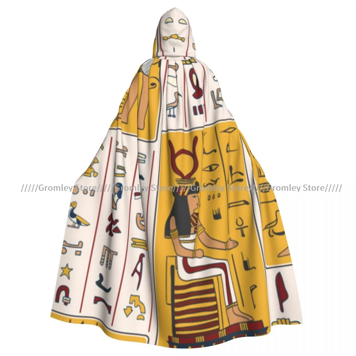 Adult Ancient Hieroglyphs Egyptian Gods Cloak Cape Hooded Medieval Costume Witch Wicca Vampire Halloween Costume Dress Coat