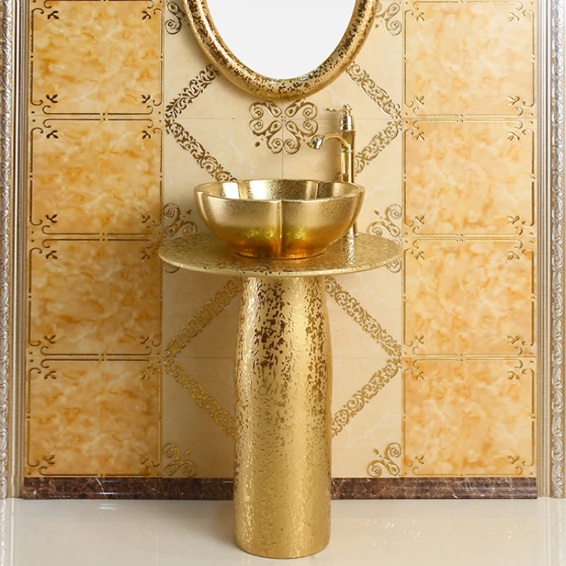 Art column basin wash basin bar floor-to-ceiling washbasin ceramic gold integrated wash basin