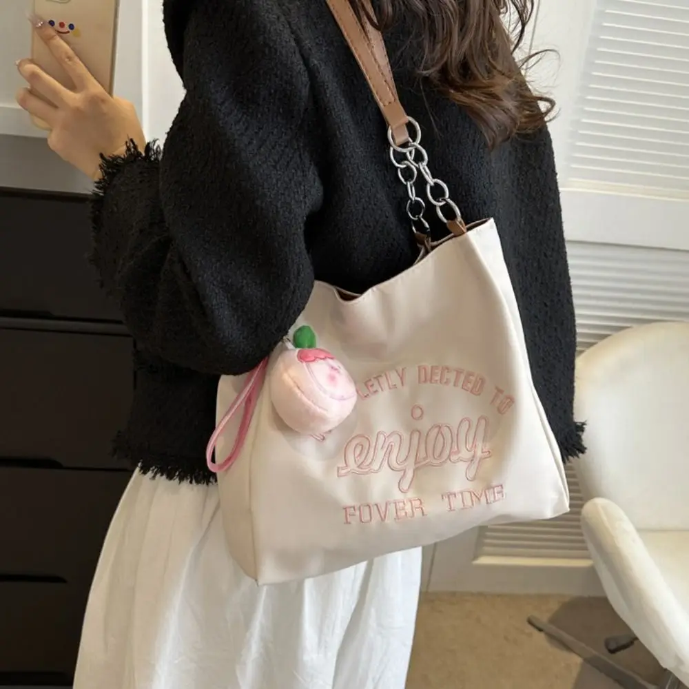 

with Pendant Letter Shoulder Bag Korean Style Solid Color Vacation Tote Bag Office Worker Tote Large Capacity Shoulder Bag Men
