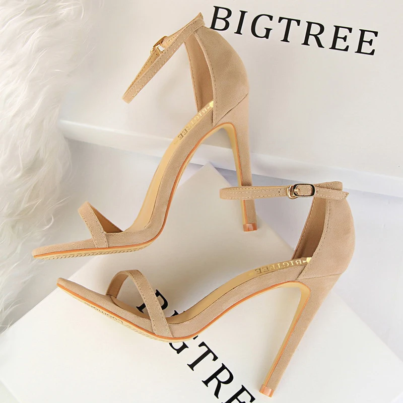 BIGTREE Shoes New Suede Women Sandals Stiletto Heels 11cm 8 Cm Women High Heels Fashion Summer Sandals Women Pumps Kitten Heels