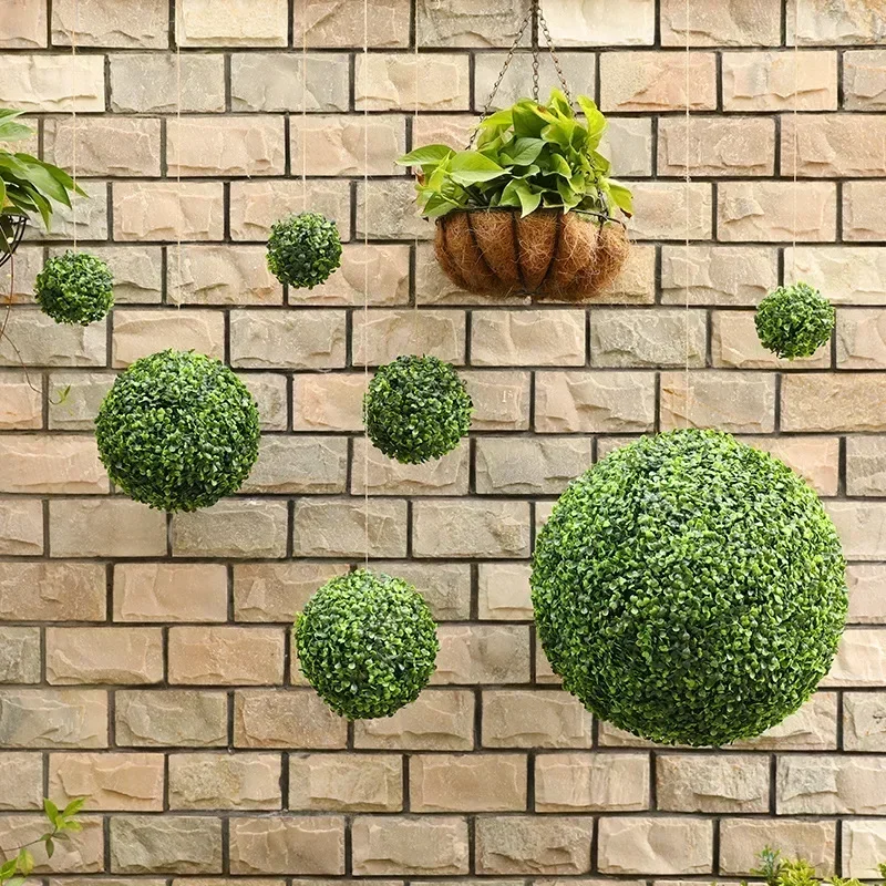 Bola de hierba de planta verde Artificial de 13-48cm, bola decorativa de boj simulada, balcón, patio, jardín, boda, decoración del hogar