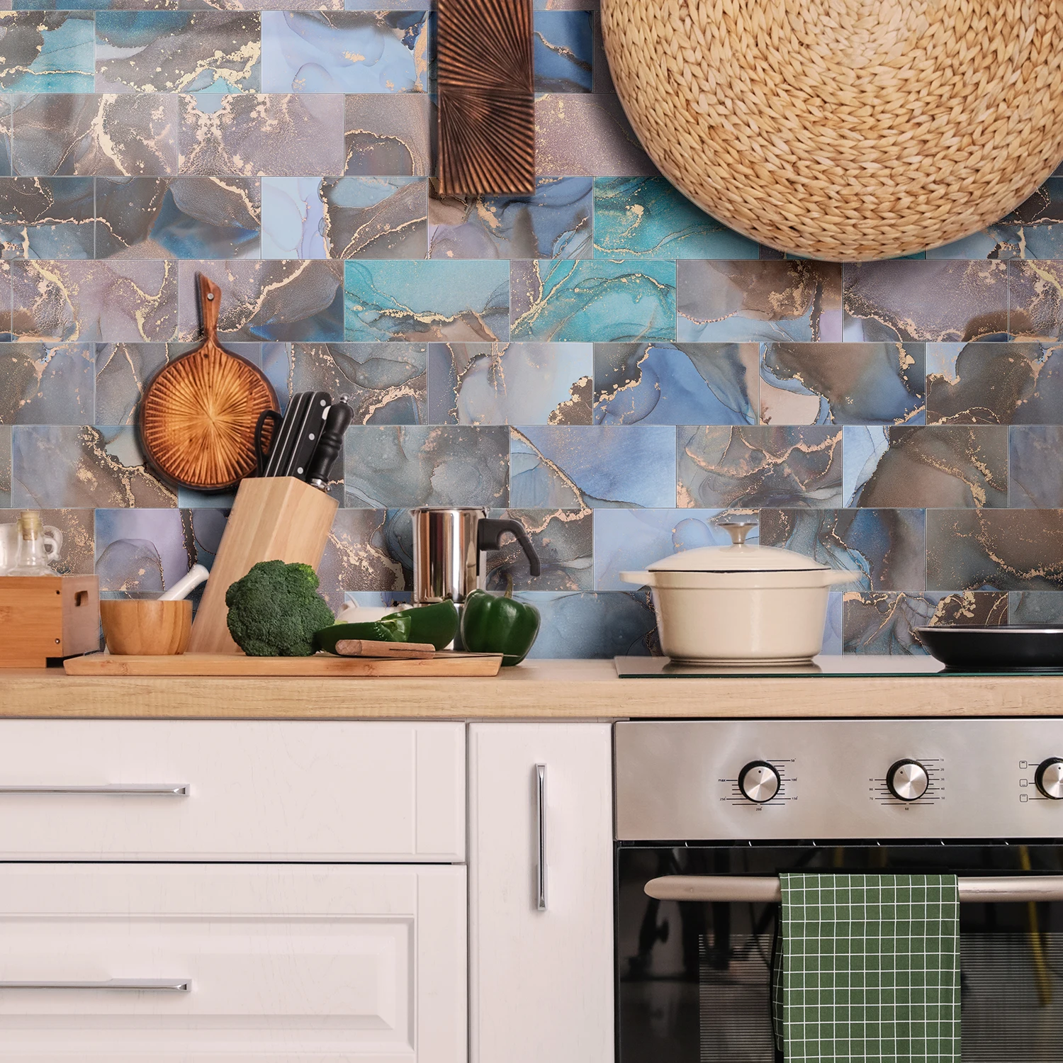 Alwayspon Thicker Design 3D Marble Peel and Stick Tile Backsplash,Vinyl Tile Sticker Flooring Self Adhesive Tile for Kitchen