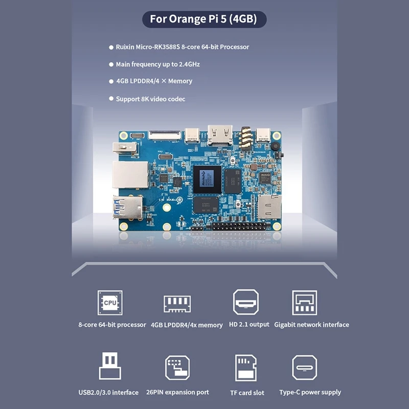 For Orange Pi 5 Development Board+Metal Case Kit RK3588S 8-Core ARM 64Bit RAM 8K Gigabit Wifi+BT Development Board