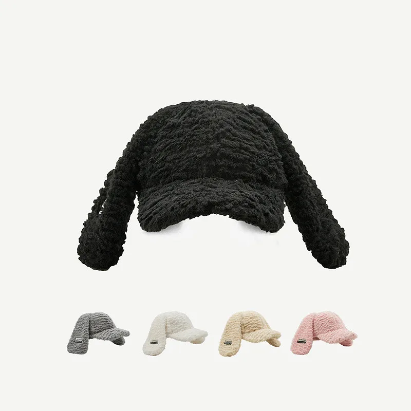 

New Original Design Cashmere Hat Ladies Sweet Cute Long Rabbit Ear Baseball Cap Women Winter Plush Warm Duck Tongue Le Chapeau