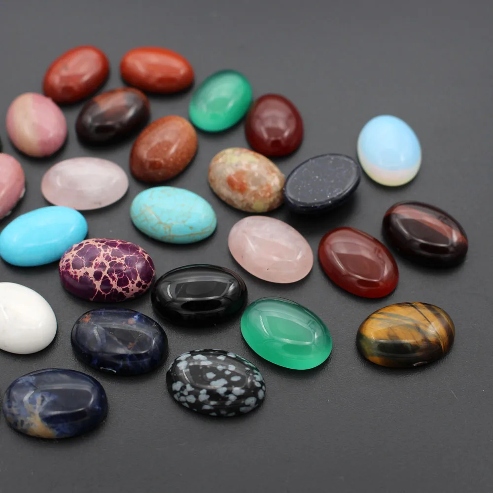 12pcs 13x18mm Oval Stone Cabochons Natural Agate Amethyst Crystal Howlite Turquoise Jasper Stone CABs Flat Back Ring Face
