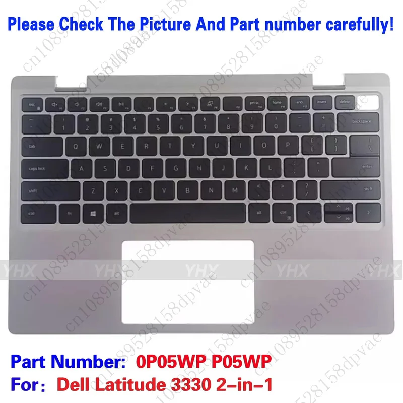 GYX New For Dell Latitude 3330 2-in-1 Palmrest Upper Case Cover + US Keyboard 0P05WP.