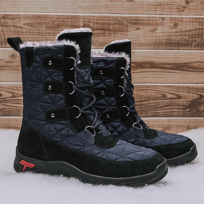 

Men's boots warm winter plush casual snow boots outdoor plus size work boots waterproof anti slip cotton shoes training boots