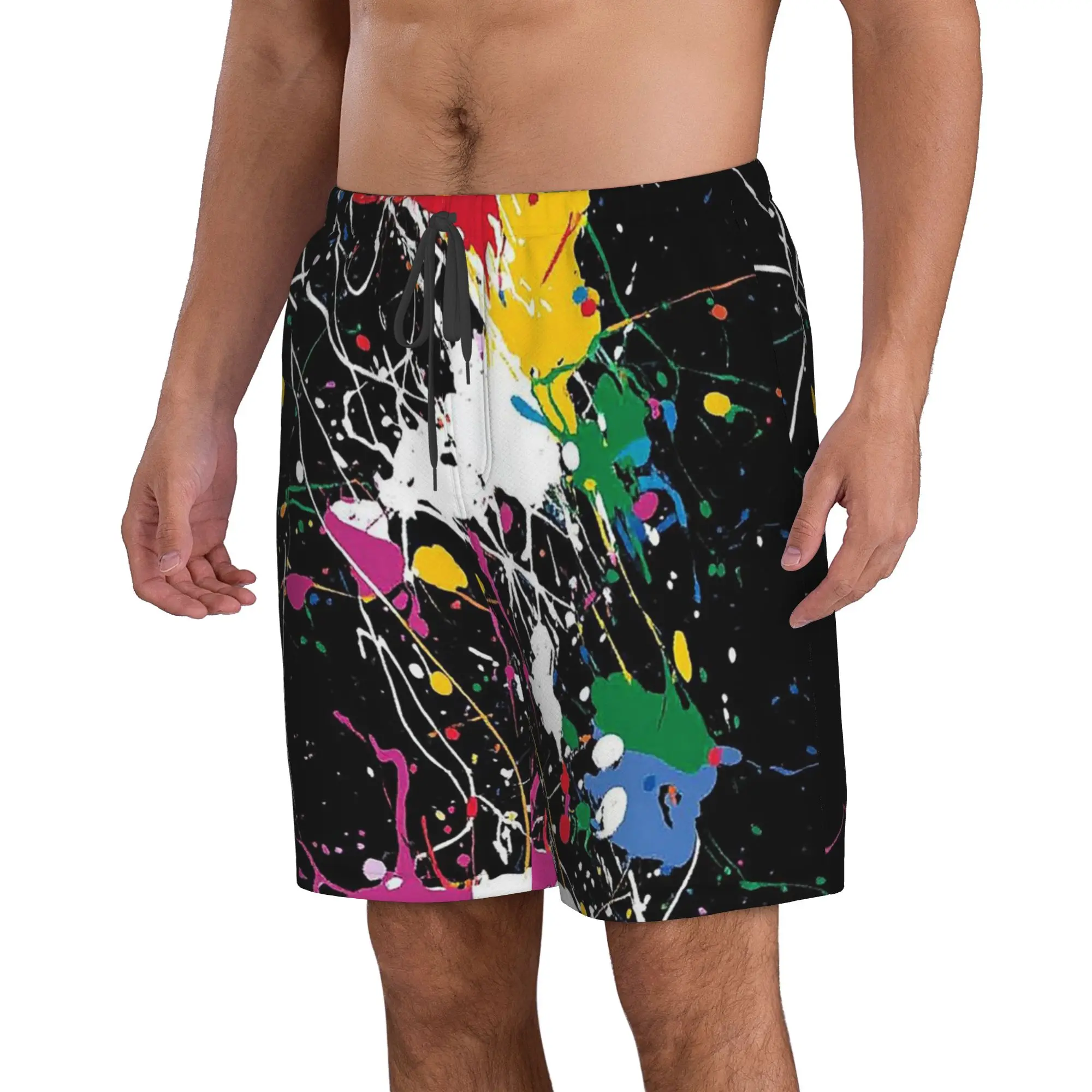 Colorful Graffiti Splash Pattern Trunks Beach Board Shorts Casual Quick Dry Swim Summer Men Pants