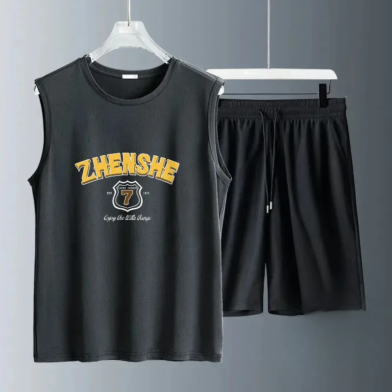 

T-shirts Summer Fashion Casual Men's Basketball Outfit Set, 2-Piece Breathable T-shirt + Jogging Shorts, Street Sportwear Trendy