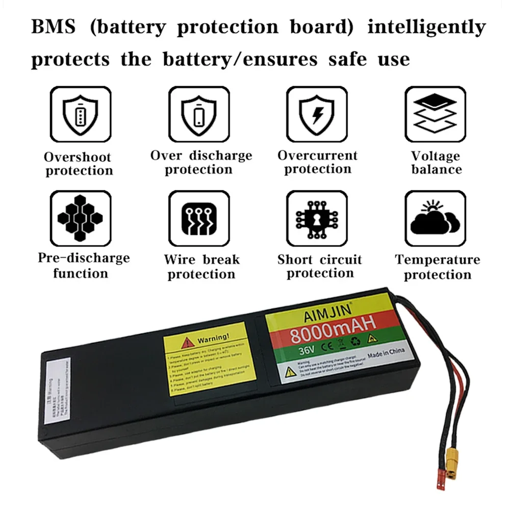 10S3P 36V 8000mAh Lithium battery pack for electric scooters, 18650 Strong Powerful power battery cell