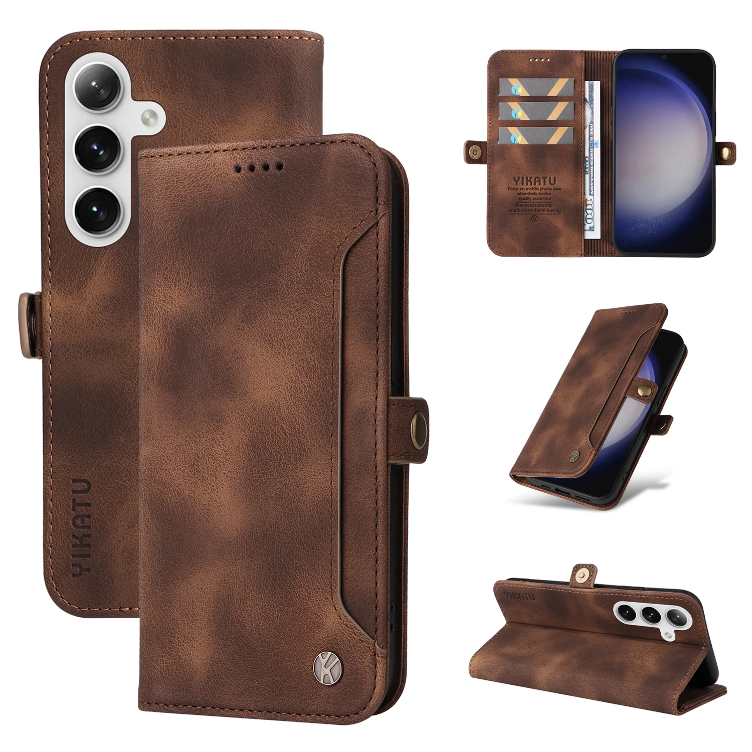 

YIKATU-002 Wallet Case For Samsung Galaxy A12 A13 A14 A15 A16 A32 A33 A54 A56 Side Buckle Flip PU Leather Card Stand Cover Shell
