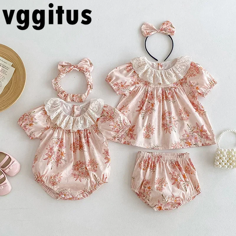 Schwester Outfit Sommer Mädchen Baby Body Kleinkind Baby Mädchen Sets Kleinkinder Baumwolle Kurzarm einteiliges Strampler H515