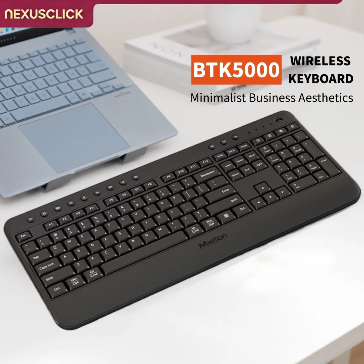 NexusClick 2.4G Wireless Silent Keyboard,Ultra-thin Ergonomic with Multimedia Keys,AAA Battery Powered for Computer Home Office