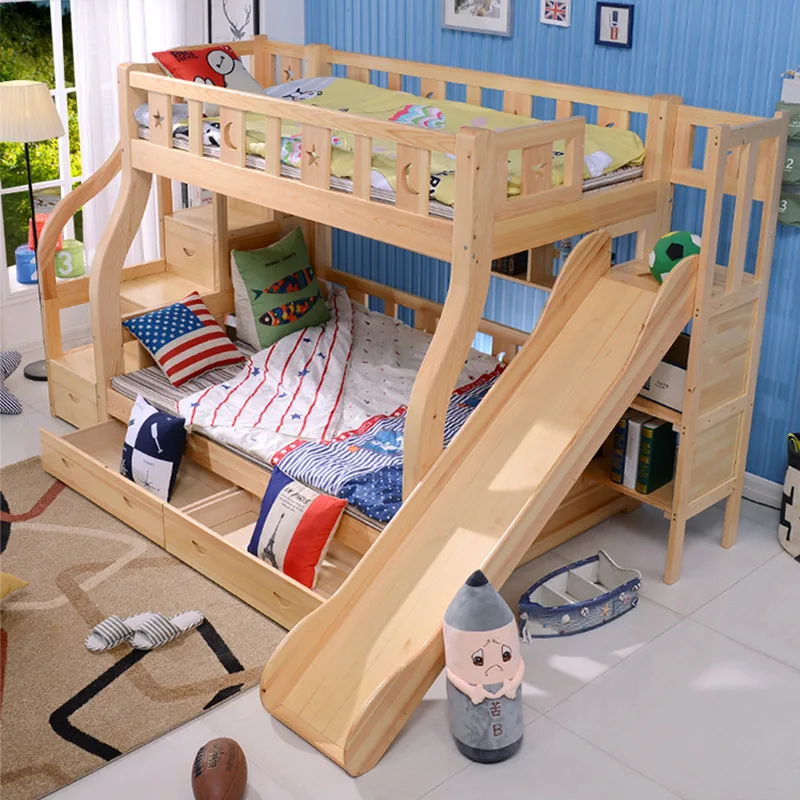 Factory advantage children room furniture thick solid wood frame with slide children bunk bed