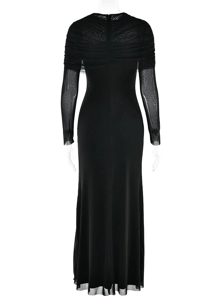 Xiaotang elegante manga longa malha retalhos vestido apertado feminino dupla camada bodycon festa clube vestido de noite inverno novos vestidos