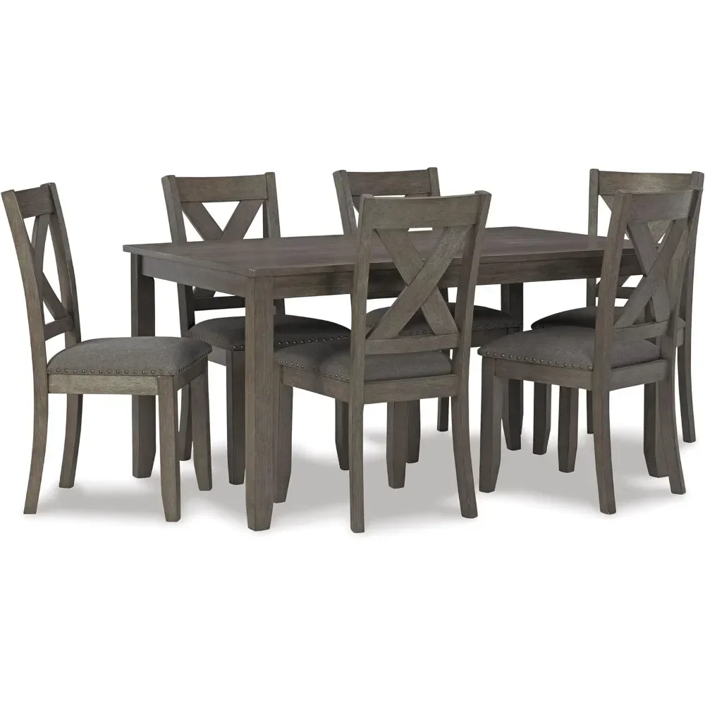 7 Piece Rustic Dining Room Sets, Include Table and 6 Chairs, Gray