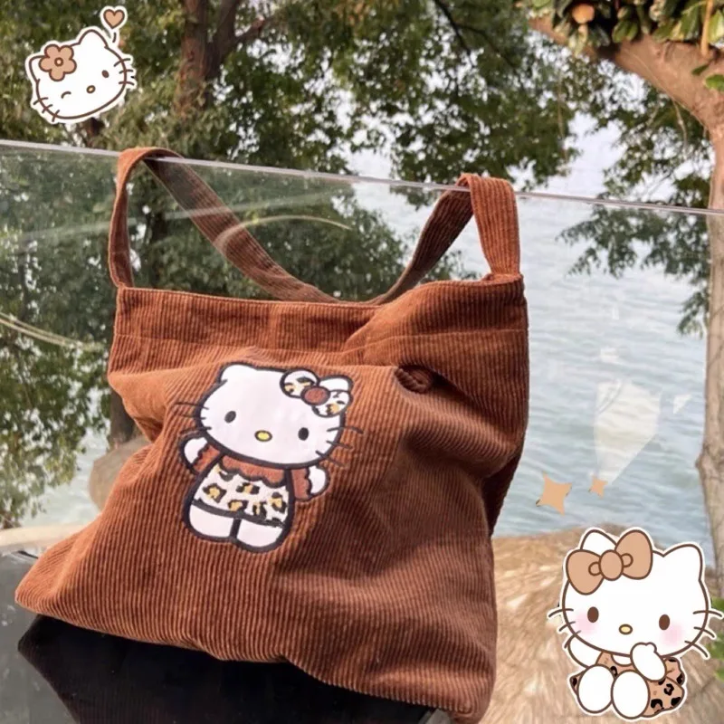 Sanrio Hello Kitty torby nowy sztruks damskie modne torebki casualowe damskie słodkie torby Y2k kreskówka koreański torebka Vintage na ramię