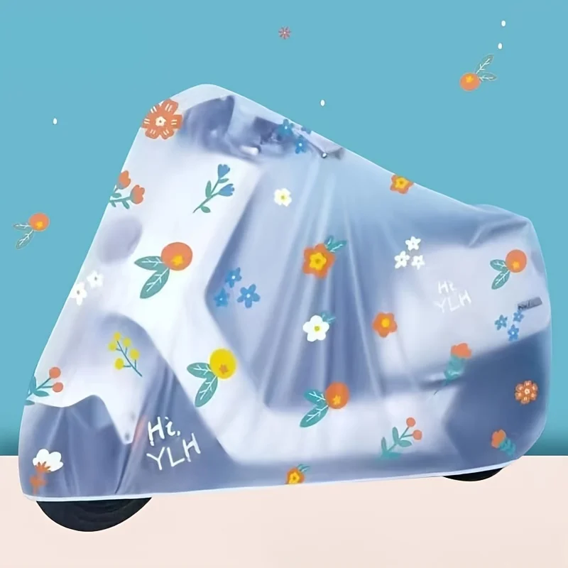 Universal motorcycle and bicycle cover; small floral print car cover; rainproof, dustproof, portable electric scooter cover - view 4