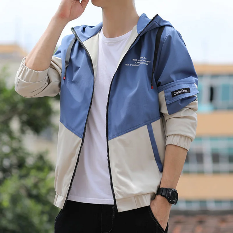 Fashion Hooded Spliced Pockets Zipper Letter Coats Men's Clothing 2023 Autumn New Oversized Casual Tops Asymmetrical Jackets