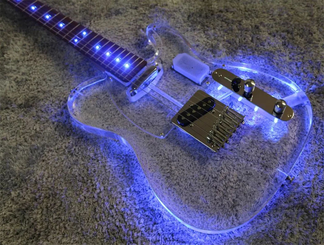 Good quality acrylic electric guitar with blue led light electricas electro electrique guitare guiter guitarra gitar guitars