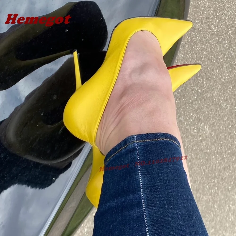 

Желтые лакированные туфли-лодочки на мелком каблуке с блестящим острым носком, женские туфли-лодочки на шпильке, однотонные вечерние пикантные туфли на тонком каблуке, новинка лета 2023 г.