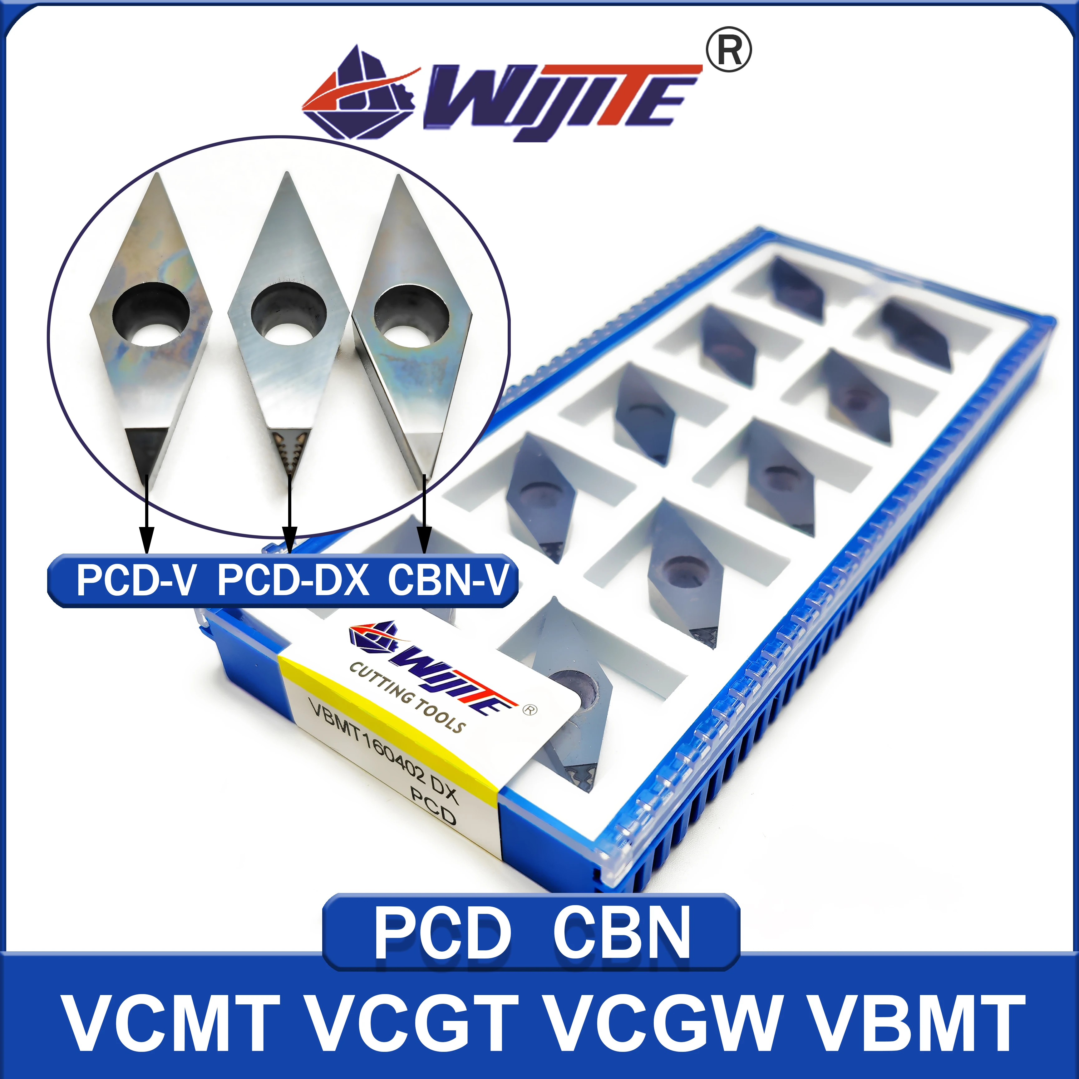 

CBN tool VCMT VCGT VCGW 1103 1604 VBMT VBGT VBGW 1604 for hard steel，PCD tool Process aluminum, copper and carbon fibers