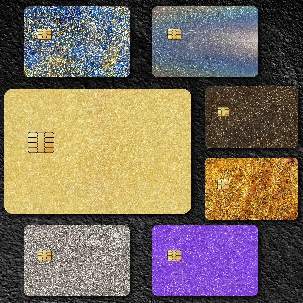 Shining Gold Powder Waterproof Film Skin Card Stickers Cover Credit 4PCS Debit Front Decoration Bank Bus Pass