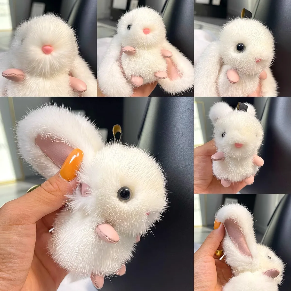 Cute Fluffy Lop Eared Rabbit Keychain Faux Mink Fur Bunny Bag Charm Car Key Ring Women Sweet Plush Animal Pendant