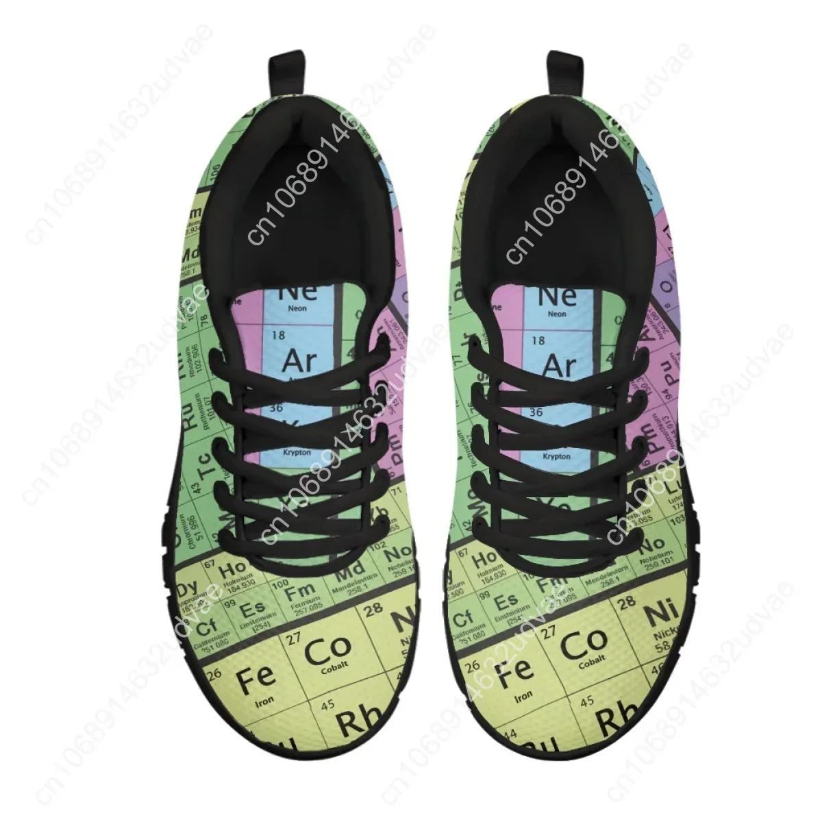 Women 3D Periodic Table Print Sneakers For Students Chemistry Pattern Mesh Flats Femme Walking Shoes Zapatos Mujer