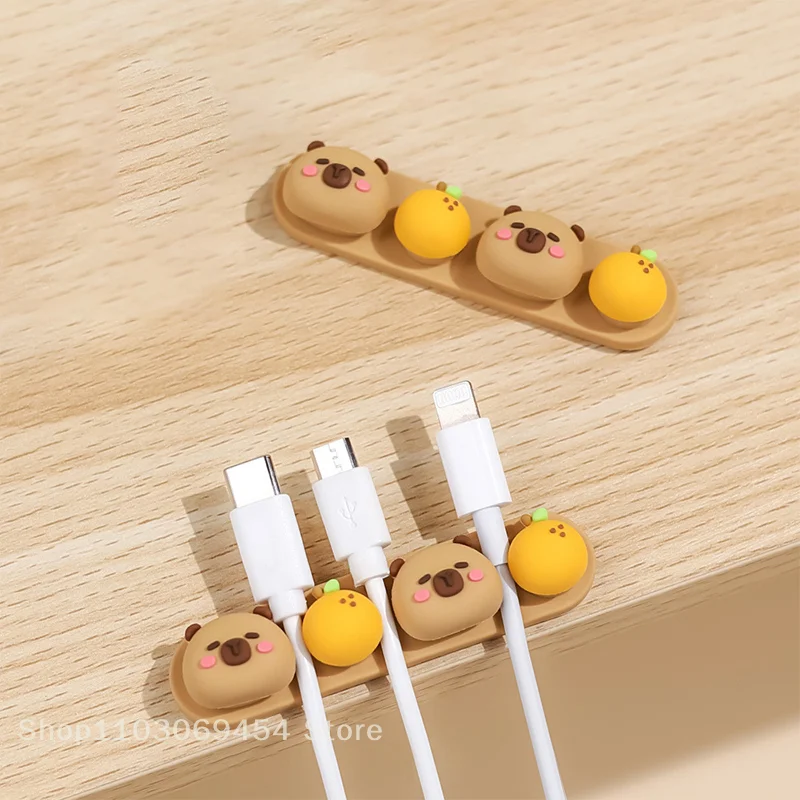 Desktop Silicone Cable Organizer Adhesive Backing Punching-Free Charging Cable Winder Data Cable Storage Capibala Fixed Winder