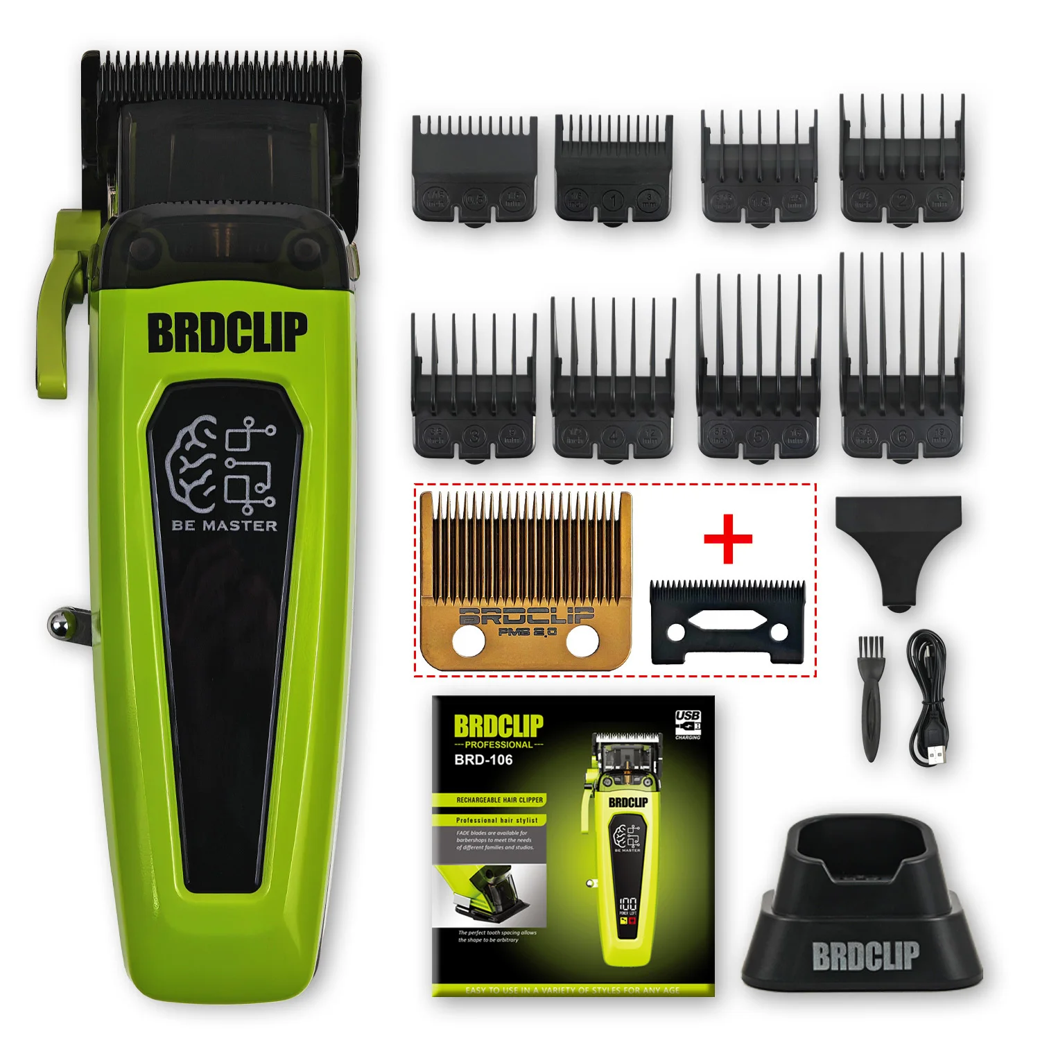 BRDCLIP Professioneller elektrischer Haarschneider BRD 106 Haarschneider für Männer, 7500 U/min, mit Basis, 5-stellbare DLC-Klinge, Friseurmaschine