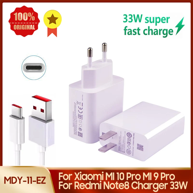 

Fast Charger 33W QC4.0 Quick Charge Adapter 6A Type-C Cable For Xiaomi MI 10 Pro 9 Pro Redmi Note8 Note7 K20 K30 Pro Mix3 Max3