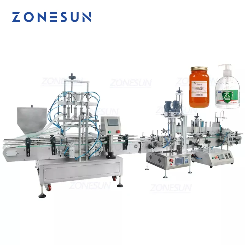 ZONESUN ZS-FAL180C6 Automatic Production Four Heads Paste Chocolate Showe Gel Jar Liquid Filling Capping And Labeling Machine