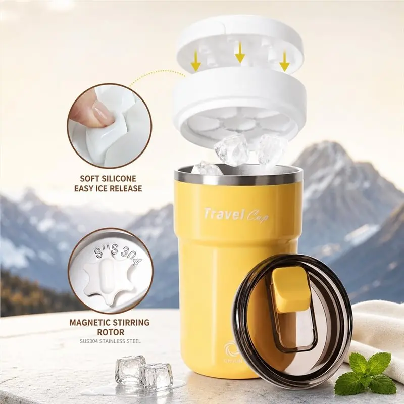 B23B Magnetic Coffee Mixing Cup Self-Stirring Mug+ Ice Tray 12 Oz USB-C Rechargeable For Iced Coffee, Tea, Protein