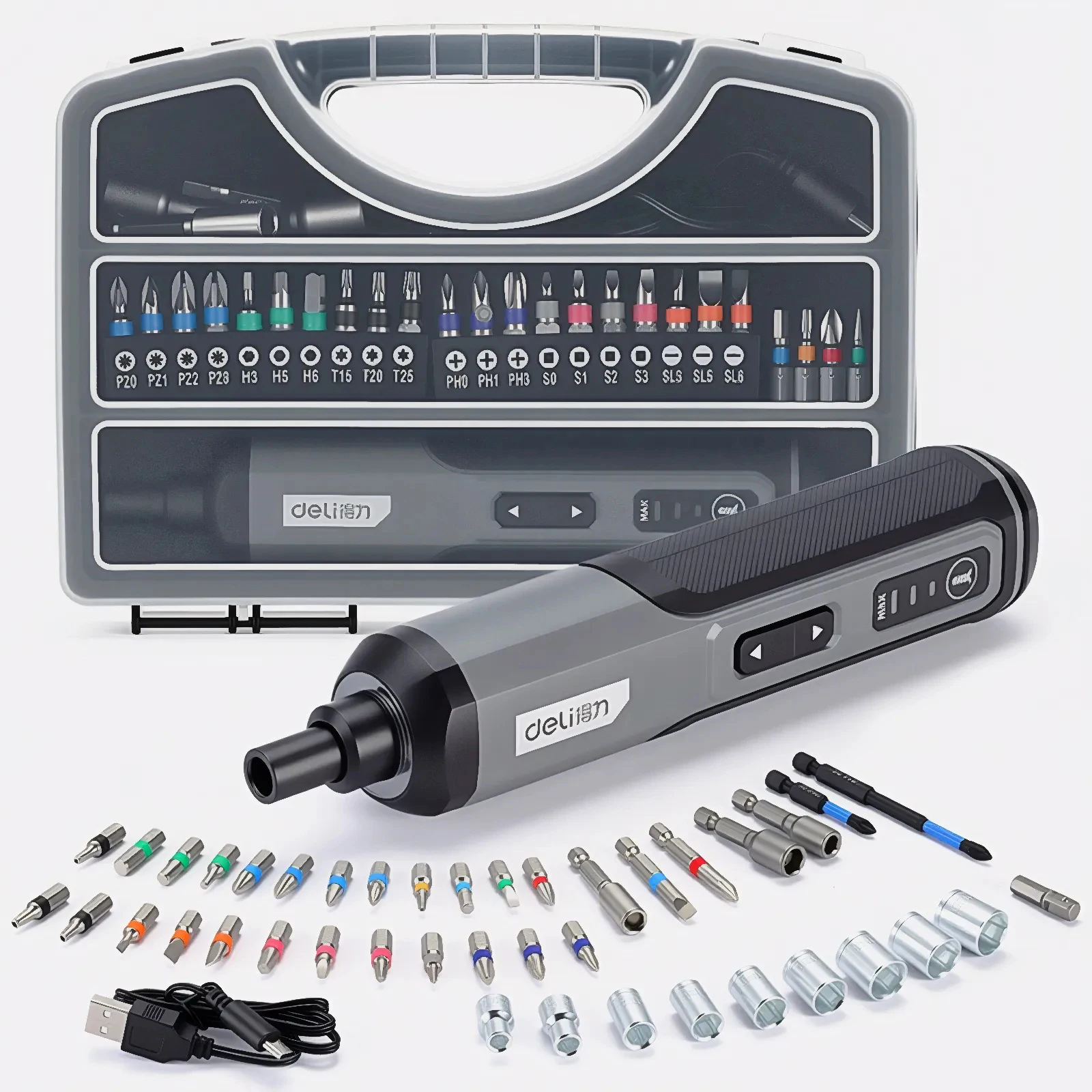 Conjunto de Chave de Fenda Elétrica Sem Fio Deli 4V com Torque Máximo de 5N.m, Ferramentas de Perfuração para Montagem e Reparo de Móveis em Casa.