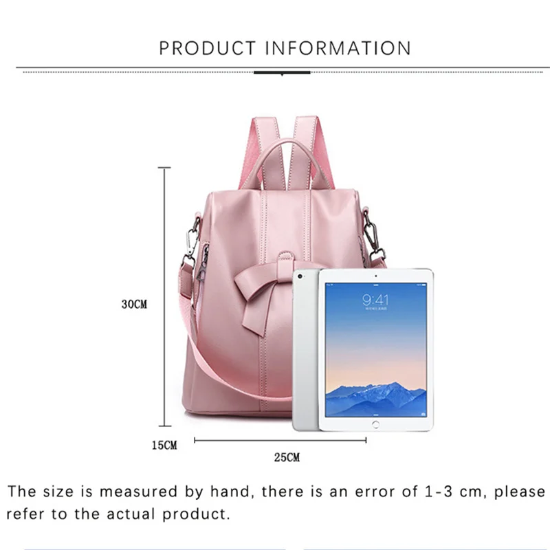 TRAVEASY PU Leather Vintage Bows Cute Woman Backpack Small Casual Middle School Shoulder Bag Elegant Outdoor Travel Handbag Pink