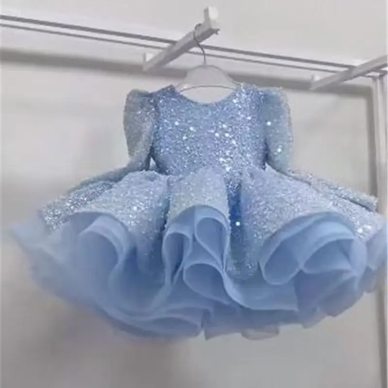 

0-12Years old Fashionable Lace Fluffy Dress Carnival Birthday Party Performance Costum Girl's Sequin Princess Dress