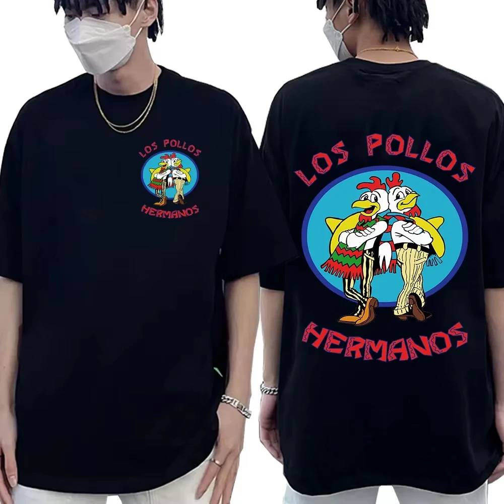 TV Series Breaking Bad Los Pollos Hermanos Double Sided Print T shirts Funny Chicken Brothers Cotton Oversized Unisex Breathable