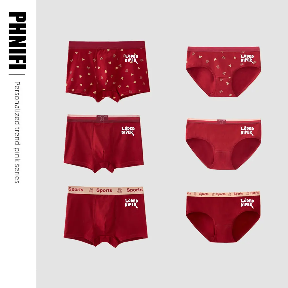 

Brand Printed Couple Underwear Sexy Women Men Briefs Breathable Boxer Panties Boyfriend Girlfriend Lingerie Valentine's Day gift