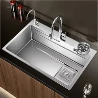 Modern Silver Sink for Kitchen Stainless Steel Three-hole Kitchen Sinks Creative Household Nano Sinks for Balcony