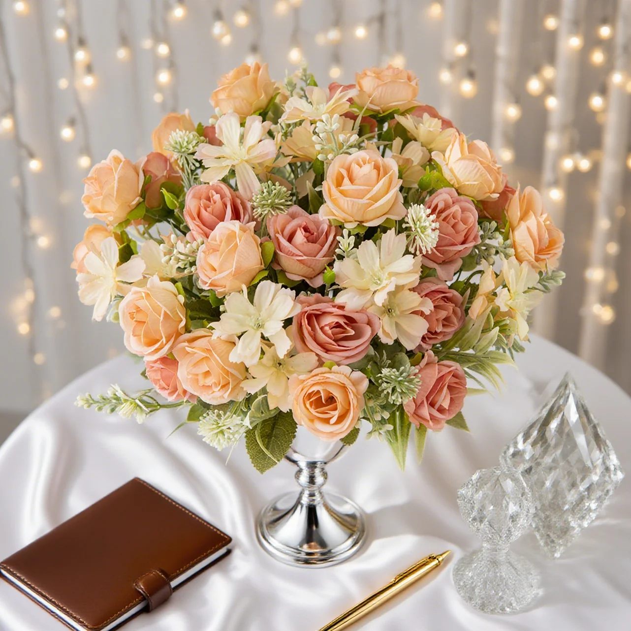 Künstliche Blumen Bestickter Ball Hochzeitskranz Heim Tischvase Festdekoration Brautstrauß Outdoor Garten DIY Geschenk