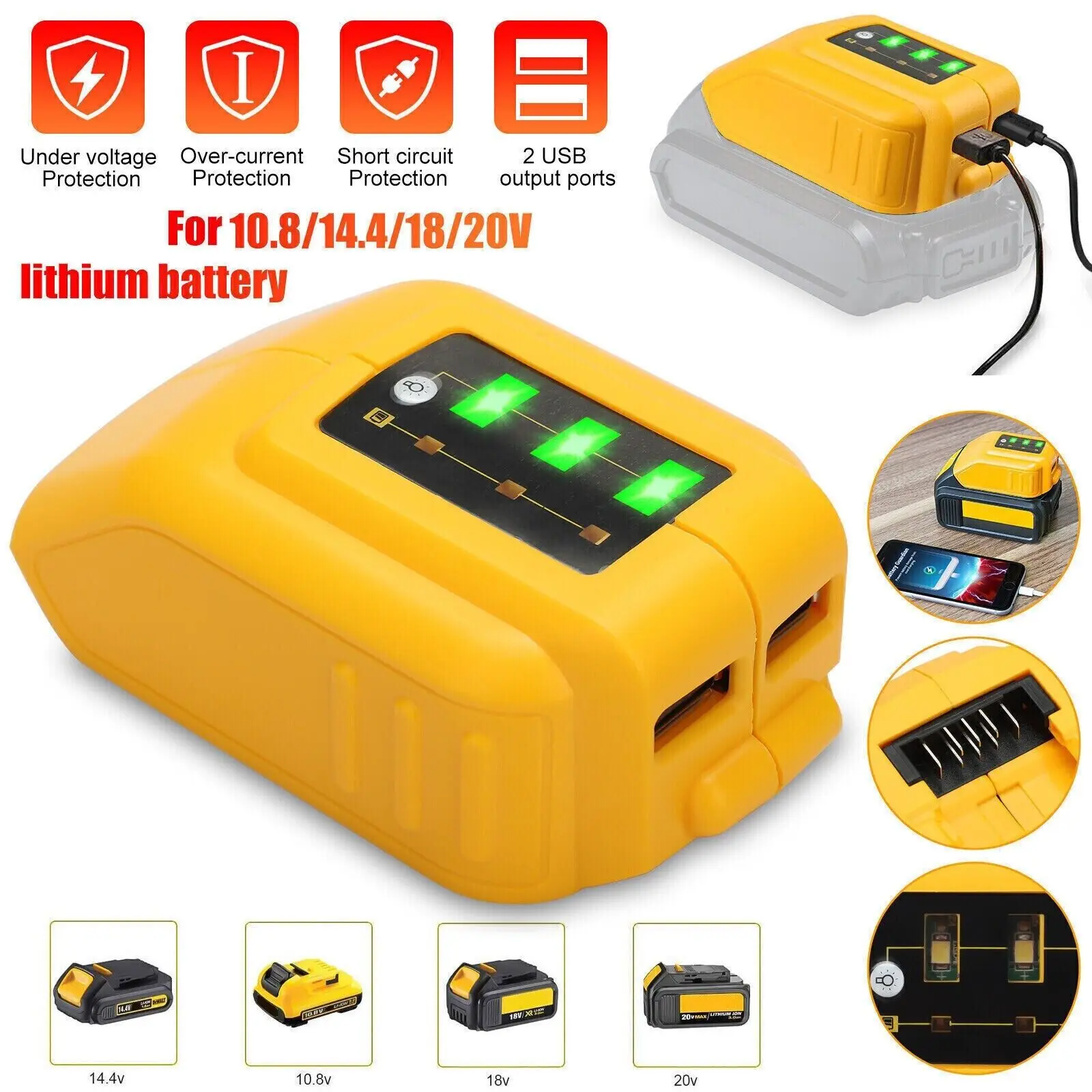 Li-ion Battery Converter Dispositivo de Carregador Usb Adaptador de Carregamento Fonte de Alimentação 14.4v 18v 20v Dcb090 Dcb090