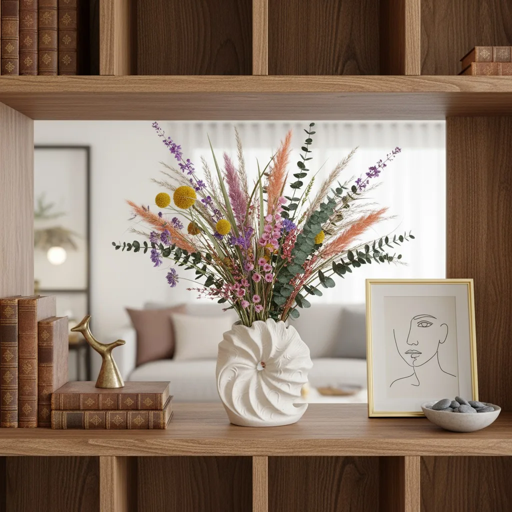 CAPIRON Ocean Conch Shape Vase Simple Beige Ceramic Flower Arrangement Mini 15cm Pampas Grass Interior Home Tabletop Decoration
