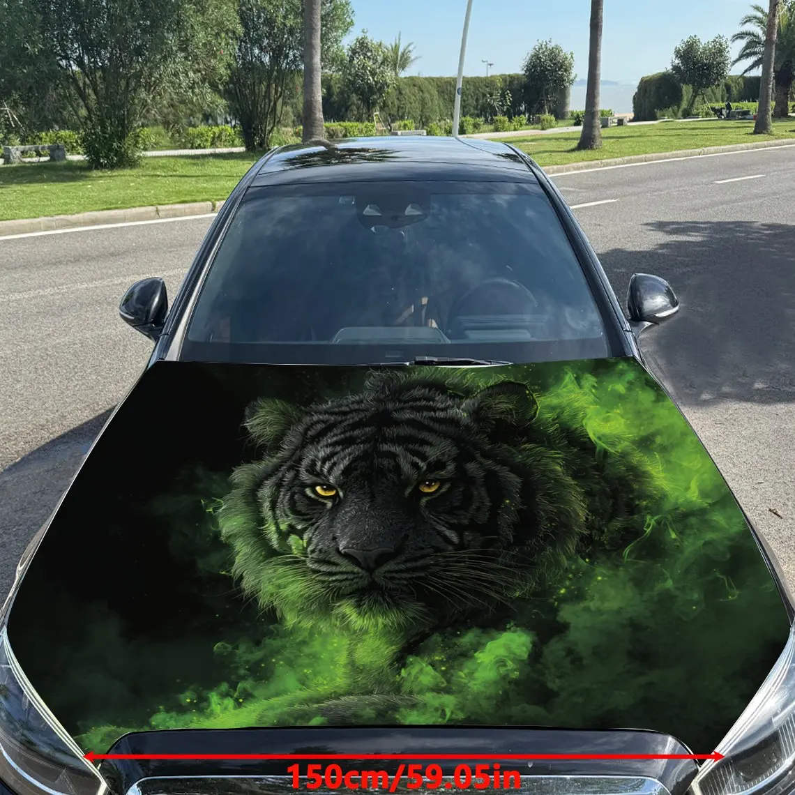 Car Decals Tiger with a Stunning, Green - Themed and Mysterious Background Car Hood Sticker, Waterproof Self - Adhesive Vinyl Gr